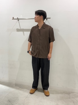 「SENSE OF PLACE by URBAN RESEARCH(センスオブプレイスバイアーバンリサーチ)のアソートレースオープンカラーショートスリーブシャツ(シャツ/ブラウス、ブラウン系)」を使った、yujiさん(メンズ・178cm)の夏コーディネート