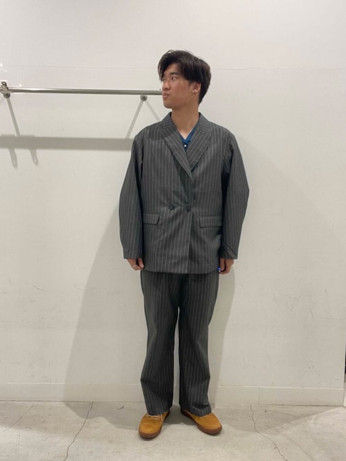 『セットアップ対応』『イージーケア/速乾』リネンライクピンストライプワイドスラックス