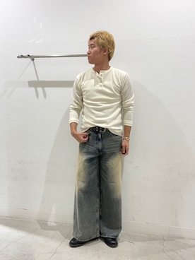 「SENSE OF PLACE by URBAN RESEARCH(センスオブプレイスバイアーバンリサーチ)のフェイクレイヤードヘンリーネックロングTシャツ(Tシャツ/カットソー、ホワイト系)」を使った、yujiさん(メンズ・178cm)の秋コーディネート