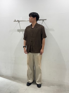 「SENSE OF PLACE by URBAN RESEARCH(センスオブプレイスバイアーバンリサーチ)のアソートレースオープンカラーショートスリーブシャツ(シャツ/ブラウス、ブラウン系)」を使った、yujiさん(メンズ・178cm)の夏コーディネート