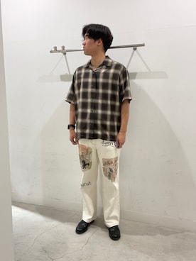 「SENSE OF PLACE by URBAN RESEARCH(センスオブプレイスバイアーバンリサーチ)のオンブレーチェックオープンカラーショートスリーブシャツ(シャツ/ブラウス、ブラウン系)」を使った、yujiさん(メンズ・178cm)の夏コーディネート