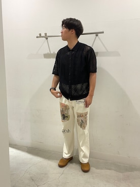「SENSE OF PLACE by URBAN RESEARCH(センスオブプレイスバイアーバンリサーチ)のドライタッチメッシュシャツカーディガン(カーディガン/ボレロ、ブラック系)」を使った、yujiさん(メンズ・178cm)の夏コーディネート
