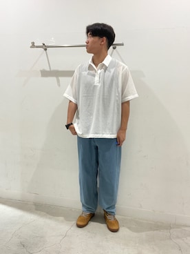 「SENSE OF PLACE by URBAN RESEARCH(センスオブプレイスバイアーバンリサーチ)の『接触冷感/速乾』スパンブロードプルオーバーシャツ(シャツ/ブラウス、ホワイト系)」を使った、yujiさん(メンズ・178cm)の夏コーディネート