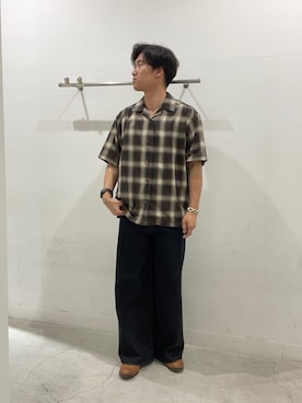 「SENSE OF PLACE by URBAN RESEARCH(センスオブプレイスバイアーバンリサーチ)のオンブレーチェックオープンカラーショートスリーブシャツ(シャツ/ブラウス、ブラウン系)」を使った、yujiさん(メンズ・178cm)の夏コーディネート