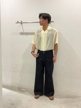 「SENSE OF PLACE by URBAN RESEARCH(センスオブプレイスバイアーバンリサーチ)のシアーヨウリュウオープンカラーシャツ(シャツ/ブラウス、イエロー系)」を使った、yujiさん(メンズ・178cm)の夏コーディネート