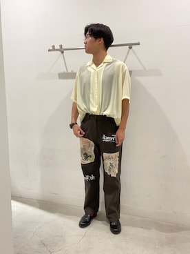 「SENSE OF PLACE by URBAN RESEARCH(センスオブプレイスバイアーバンリサーチ)のシアーヨウリュウオープンカラーシャツ(シャツ/ブラウス、イエロー系)」を使った、yujiさん(メンズ・178cm)の夏コーディネート