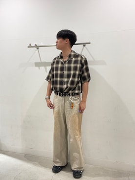 「SENSE OF PLACE by URBAN RESEARCH(センスオブプレイスバイアーバンリサーチ)のオンブレーチェックオープンカラーショートスリーブシャツ(シャツ/ブラウス、ブラウン系)」を使った、yujiさん(メンズ・178cm)の春コーディネート
