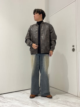 「大学生」｜「アイテム（MA-1）」を使った、yujiさん（メンズ・178cm）の秋コーディネート