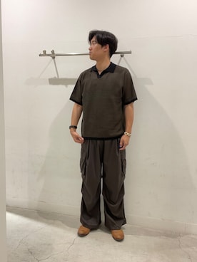 「SENSE OF PLACE by URBAN RESEARCH(センスオブプレイスバイアーバンリサーチ)の『洗濯可』ミックススキッパーニット(ニット/セーター、グリーン系)」を使った、yujiさん(メンズ・178cm)の夏コーディネート