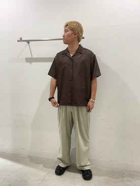 「SENSE OF PLACE by URBAN RESEARCH（センスオブプレイスバイアーバンリサーチ）のシャンブレーオープンカラーシャツ（シャツ/ブラウス、ブラウン系）」を使った、yujiさん（メンズ・178cm）の夏コーディネート