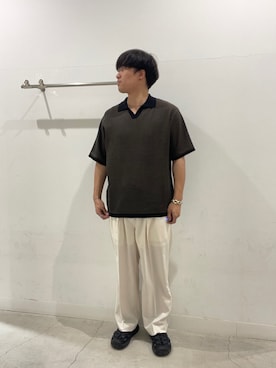 「SENSE OF PLACE by URBAN RESEARCH(センスオブプレイスバイアーバンリサーチ)の『洗濯可』ミックススキッパーニット(ニット/セーター、グリーン系)」を使った、yujiさん(メンズ・178cm)の春コーディネート