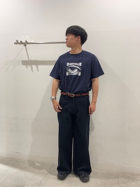 「SENSE OF PLACE by URBAN RESEARCH(センスオブプレイスバイアーバンリサーチ)の『別注』LOVE POP STUDIO×SENSE OF PLACE SHORT-SLEEVE T-SHIRTS(Tシャツ/カットソー、ブルー系)」を使った、yujiさん(メンズ・178cm)の春コーディネート