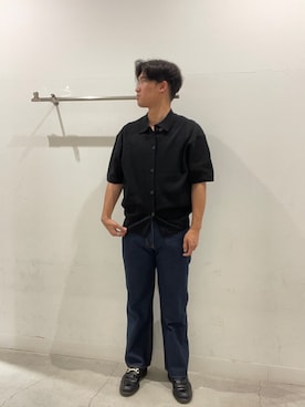 「SENSE OF PLACE by URBAN RESEARCH(センスオブプレイスバイアーバンリサーチ)の『一部WEB限定カラー』『イージーケア』リネンブレンドシアーニットシャツ(ニット/セーター、ブラック系)」を使った、yujiさん(メンズ・178cm)の夏コーディネート