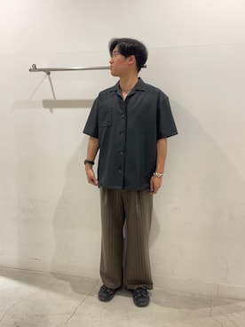 「SENSE OF PLACE by URBAN RESEARCH(センスオブプレイスバイアーバンリサーチ)のシアーヨウリュウオープンカラーシャツ(シャツ/ブラウス、グレー系)」を使った、yujiさん(メンズ・178cm)の夏コーディネート