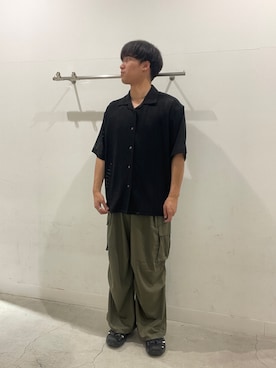 「SENSE OF PLACE by URBAN RESEARCH(センスオブプレイスバイアーバンリサーチ)のアソートレースオープンカラーショートスリーブシャツ(シャツ/ブラウス、ブラック系)」を使った、yujiさん(メンズ・178cm)の春コーディネート