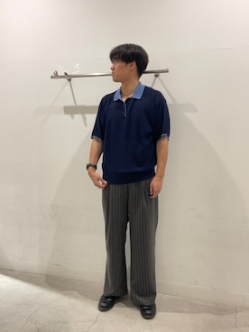 「SENSE OF PLACE by URBAN RESEARCH(センスオブプレイスバイアーバンリサーチ)のフェイクレイヤードニットポロシャツ(ニット/セーター、ブルー系)」を使った、yujiさん(メンズ・178cm)の夏コーディネート