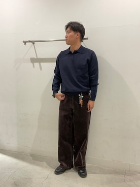 「SENSE OF PLACE by URBAN RESEARCH(センスオブプレイスバイアーバンリサーチ)の『一部WEB限定カラー』『洗濯可/静電気防止/毛玉防止』ストレッチニットポロシャツ(ニット/セーター、ブルー系)」を使った、yujiさん(メンズ・178cm)の秋コーディネート