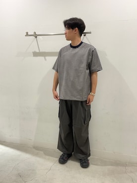 「SENSE OF PLACE by URBAN RESEARCH（センスオブプレイスバイアーバンリサーチ）のマルチボーダーショートスリーブTシャツ（Tシャツ/カットソー、ホワイト系）」を使った、yujiさん（メンズ・178cm）の夏コーディネート