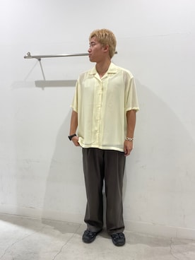 「SENSE OF PLACE by URBAN RESEARCH（センスオブプレイスバイアーバンリサーチ）のシアーヨウリュウオープンカラーシャツ（シャツ/ブラウス、イエロー系）」を使った、yujiさん（メンズ・178cm）の夏コーディネート