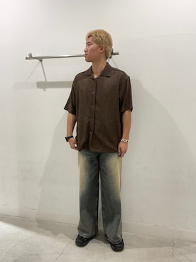 「SENSE OF PLACE by URBAN RESEARCH（センスオブプレイスバイアーバンリサーチ）のアソートレースオープンカラーショートスリーブシャツ（シャツ/ブラウス、ブラウン系）」を使った、yujiさん（メンズ・178cm）の夏コーディネート