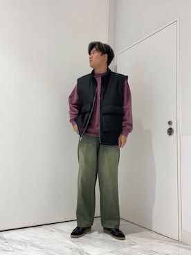 「緑」｜「アイテム（オールインワン・サロペット）」を使った、yujiさん（メンズ・178cm）の秋コーディネート
