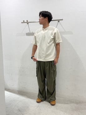 「SENSE OF PLACE by URBAN RESEARCH(センスオブプレイスバイアーバンリサーチ)のヘンリーネックカノコプルオーバー(Tシャツ/カットソー、ホワイト系)」を使った、yujiさん(メンズ・178cm)の夏コーディネート
