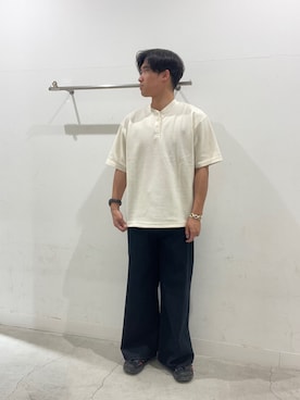 「SENSE OF PLACE by URBAN RESEARCH(センスオブプレイスバイアーバンリサーチ)の『一部WEB限定カラー』『ユニセックス』ヴィンテージライクデニムワイドパンツ(デニムパンツ、ブルー系)」を使った、yujiさん(メンズ・178cm)の夏コーディネート