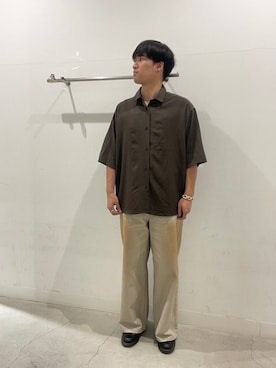 「SENSE OF PLACE by URBAN RESEARCH(センスオブプレイスバイアーバンリサーチ)のマイクロチェックエクストラルーズショートスリーブシャツ(シャツ/ブラウス、ブラウン系)」を使った、yujiさん(メンズ・178cm)の春コーディネート