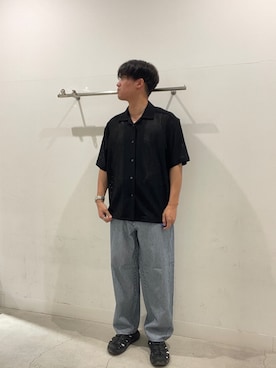 「SENSE OF PLACE by URBAN RESEARCH(センスオブプレイスバイアーバンリサーチ)のアソートレースオープンカラーショートスリーブシャツ(シャツ/ブラウス、ブラック系)」を使った、yujiさん(メンズ・178cm)の春コーディネート