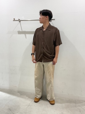「SENSE OF PLACE by URBAN RESEARCH(センスオブプレイスバイアーバンリサーチ)のアソートレースオープンカラーショートスリーブシャツ(シャツ/ブラウス、ブラウン系)」を使った、yujiさん(メンズ・178cm)の夏コーディネート