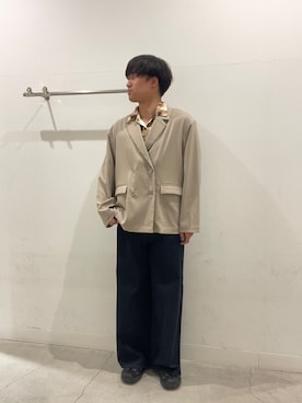 「SENSE OF PLACE by URBAN RESEARCH(センスオブプレイスバイアーバンリサーチ)の『イージーケア/速乾』リネンライクダブルテーラードジャケット(テーラードジャケット、ベージュ系)」を使った、yujiさん(メンズ・178cm)の春コーディネート