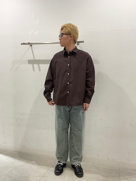 「SENSE OF PLACE by URBAN RESEARCH(センスオブプレイスバイアーバンリサーチ)の『イージーケア/吸水速乾』コンフォートレギュラーカラーシャツ(シャツ/ブラウス、ブラウン系)」を使った、yujiさん(メンズ・178cm)の夏コーディネート