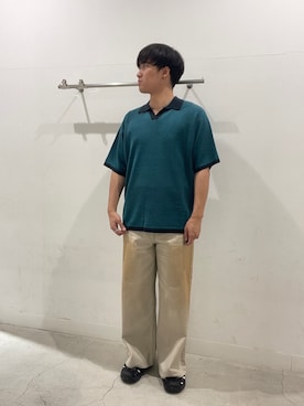 「SENSE OF PLACE by URBAN RESEARCH(センスオブプレイスバイアーバンリサーチ)の『洗濯可』ミックススキッパーニット(ニット/セーター、ブルー系)」を使った、yujiさん(メンズ・178cm)の春コーディネート