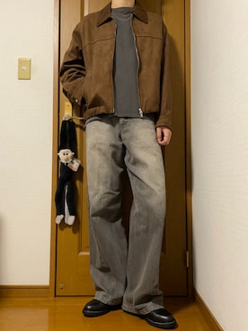 「WYM LIDNM（ウィム バイ リドム）のEXTRA FINE COTTON CROPPED L/S TEE（Tシャツ/カットソー、グレー系）」を使った、こうへいさん（メンズ・181cm）の秋コーディネート