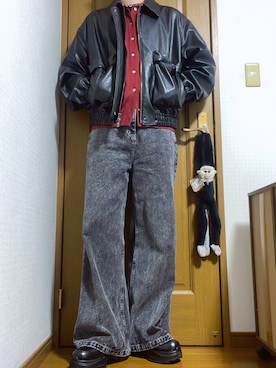 「レッド」｜「アイテム（ブルゾン）」を使った、こうへいさん（メンズ・181cm）の秋コーディネート