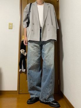 「WYM LIDNM（ウィム バイ リドム）のMVS LAYERED SLIT TANK TOP（タンクトップ、ホワイト系）」を使った、こうへいさん（メンズ・181cm）の夏コーディネート