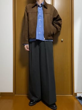 「WYM LIDNM（ウィム バイ リドム）のMICRO SPAN CROPPED SHIRT（シャツ/ブラウス、ブルー系）」を使った、こうへいさん（メンズ・181cm）の春コーディネート