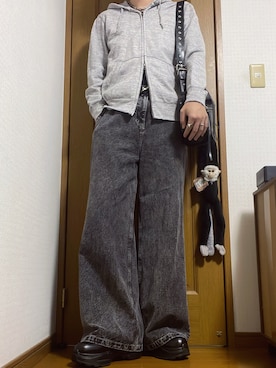 「glabella（グラベラ）のフックバックル ベルト 2サイズ展開（フラッシュシルバー・ゴールド・ブラックニッケル・マットブラック・フラッシュシルバー/クロコ帯・アンティークシルバー・アンティークゴールド・アンティークゴールド/ダークブラウン帯・フラッシュシルバー/シボ帯）（ベルト）」を使った、こうへいさん（メンズ・181cm）の秋コーディネート