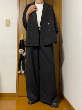 「WYM LIDNM（ウィム バイ リドム）のMVS LAYERED SLIT TANK TOP（タンクトップ、ホワイト系）」を使った、こうへいさん（メンズ・181cm）の夏コーディネート