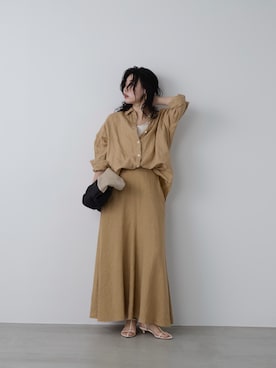 「MICA&DEAL（マイカ＆ディール）の製品染リネンフレアスカート（スカート、イエロー系）」を使った、SAY.さん（レディース・158cm）の春コーディネート