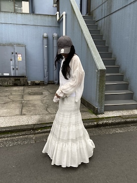 「MICA&DEAL（マイカ＆ディール）のヘンリーネックシアーブラウス（シャツ/ブラウス、ホワイト系）」を使った、SAY.さん（レディース・158cm）の夏コーディネート