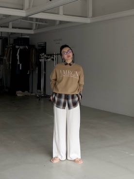「AMERICANA（アメリカーナ）の15th ANNIVERSARY【AMERICANA×MICA&DEAL】ロゴ刺繍スムースニットプルオーバー（ニット/セーター）」を使った、SAY.さん（レディース・158cm・30代）の秋コーディネート