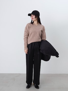 「サテンパンツ」｜「アイテム（ダウンジャケット/コート）」を使った、SAY.さん（レディース・158cm）の冬コーディネート