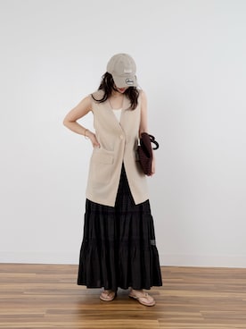 「NAGHEDI（ナゲディ）の【NAGHEDI】トートバッグ-St Barths Medium Tote（トートバッグ、ブラウン系）」を使った、SAY.さん（レディース・158cm）の夏コーディネート