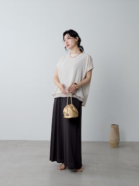 「MICA&DEAL（マイカ＆ディール）のフレンチスリーブシアーTブラウス（Tシャツ/カットソー、ホワイト系）」を使った、SAY.さん（レディース・158cm）の夏コーディネート