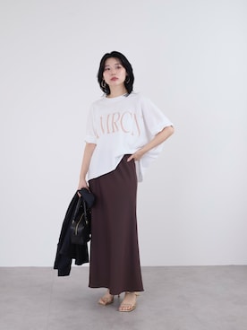 「AMERICANA（アメリカーナ）の【AMERICANA】クロップドワイドロールアップロゴTシャツ（Tシャツ/カットソー、ホワイト系）」を使った、SAY.さん（レディース・158cm）の春コーディネート