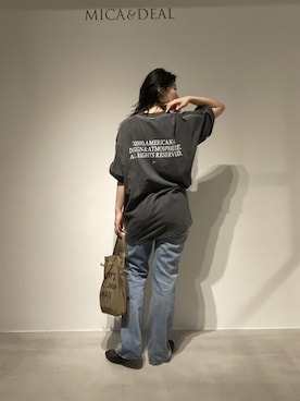 「AMERICANA（アメリカーナ）の【AMERICANA】別注-ビッグロゴTシャツ（Tシャツ/カットソー、ブラック系）」を使った、SAY.さん（レディース・158cm）の春コーディネート