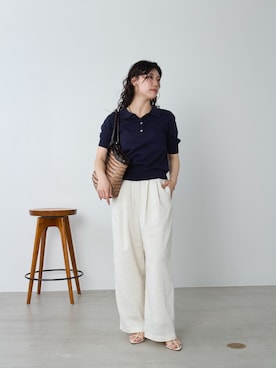 「MICA&DEAL（マイカ＆ディール）のシアーワイドパンツ〈2サイズ展開〉〈セットアップ対応〉（その他パンツ、ホワイト系）」を使った、SAY.さん（レディース・158cm）の春コーディネート