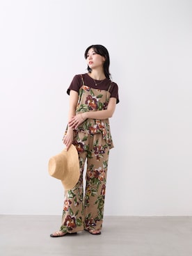 「MICA&DEAL（マイカ＆ディール）のリブコンパクトTシャツ（Tシャツ/カットソー、ブラウン系）」を使った、SAY.さん（レディース・158cm）の春コーディネート