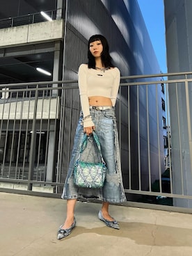 「アイテム（パンプス、ブルー系）」を使った、Hina Nakahoriさん（レディース・159cm）の夏コーディネート